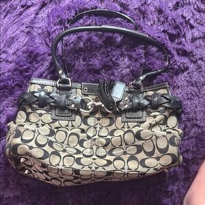Coach Black and Tan Shoulder Bag with Signature Style